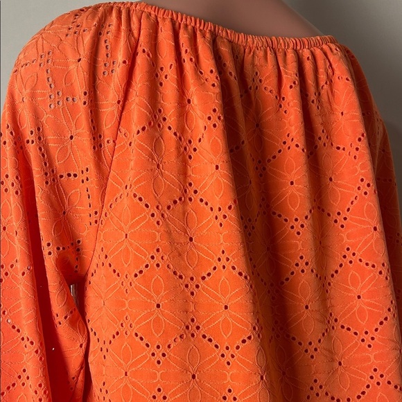 Rafaella Womens Embroidered Floral Eyelet Tunic Blouse Orange Lined Sz M - Picture 7 of 14